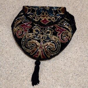 Vintage black Beaded Clutch Purse